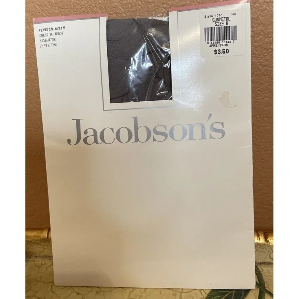Jacobson's Women Size B Pantyhose Gunmetal Stretch Sheer Sandaltoe Tights‎ NEW